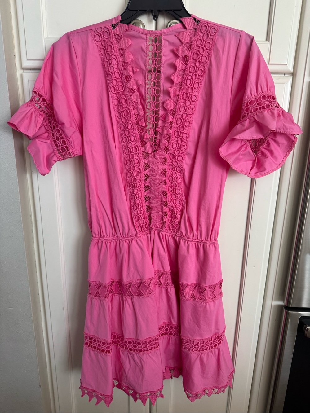 Peixoto Hot Pink Eyelet Lace V-Neck Tiered Dress